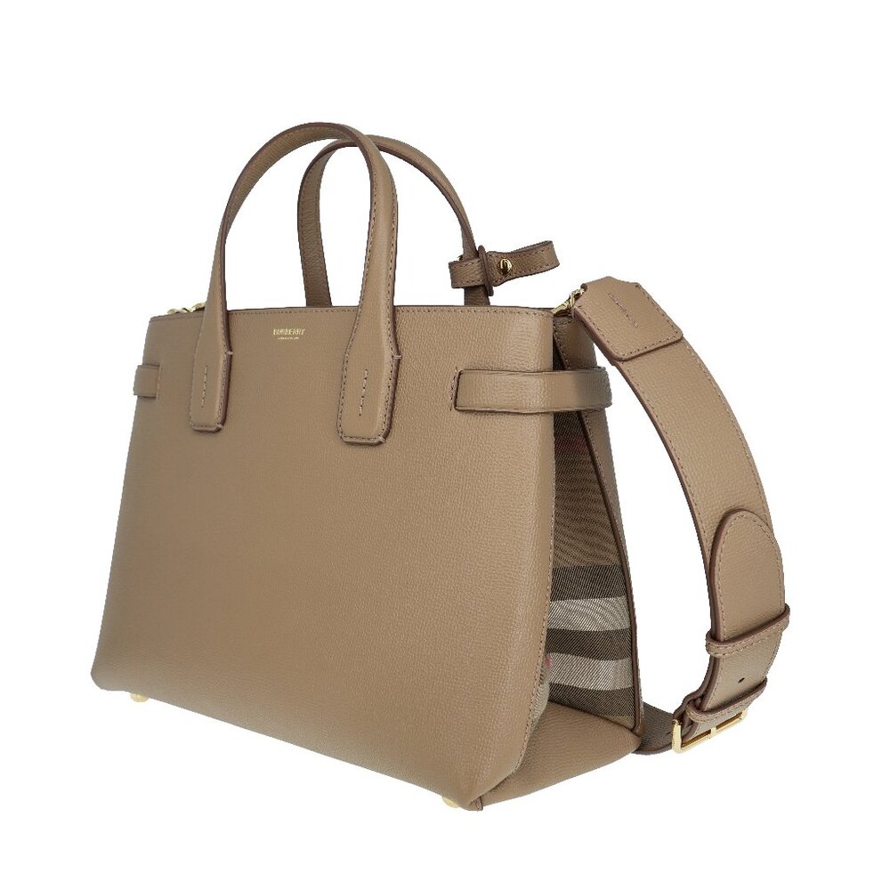 New Authentic Burberry Medium Banner Leather/ House Check Bag